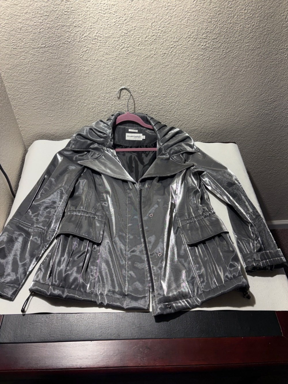 Women's Metallic Gray Hooded Utility Jacket
